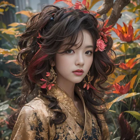 32K（tmasterpiece，k hd，hyper HD，32K）Large curls，Flowing rouge，ponds，zydink， a color，  Asian people （Silly girl）， （Silk scarf）， Co...
