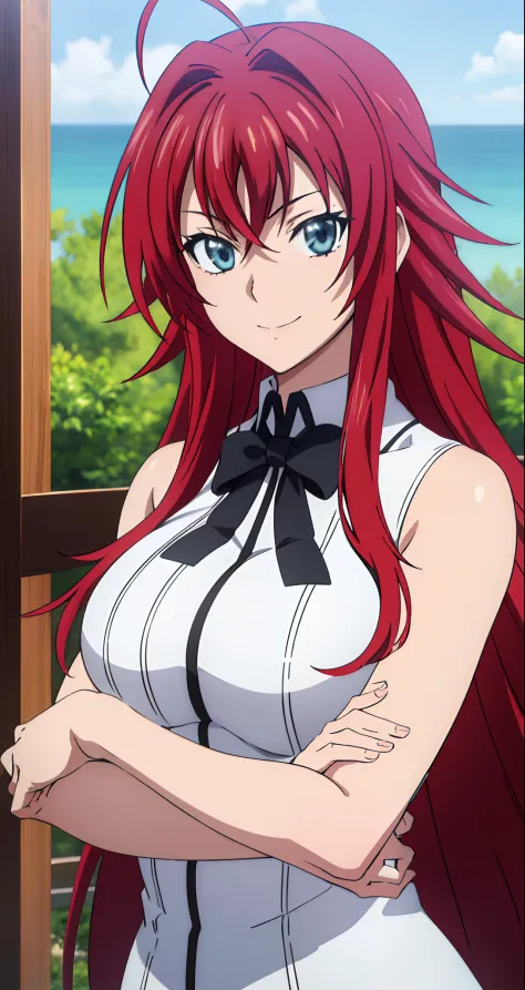 (((picture perfect))), (absurdres), 1girl, solo, rias gremory, looking at viewer, smile, (((upper body)))