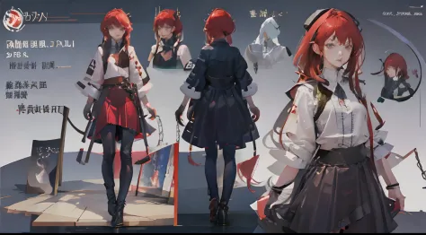 Demon Girl, Moonlight, Entry, red hair, Red all over，比基尼，Black rope，Chains，Detailed, Masterpiece, reference art, reference sheet...