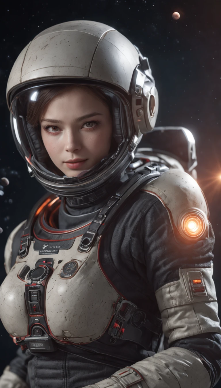 movie poster, cinematic composition, letterboxed, depth of field, solo focus, astronaut sitting on moon with resting on the ground, gloves, black gloves, spacesuit, science fiction, sunlight, red eyes, looking at viewer,space background,galaxy background , official art,finely detail, Depth of field,(((masterpiece))),((extremely detailed CG unity 8k wallpaper)),best quality, high resolution illustration,Amazing,highres,intricate detail,(best illumination, best shadow, an extremely delicate and beautiful),