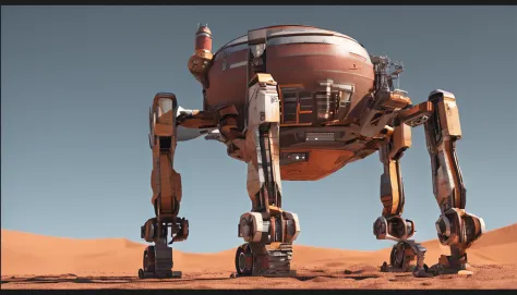 There are many houses on the desolate Mars that use materials from Mars，Realism，Construction printing cart with robotic arm