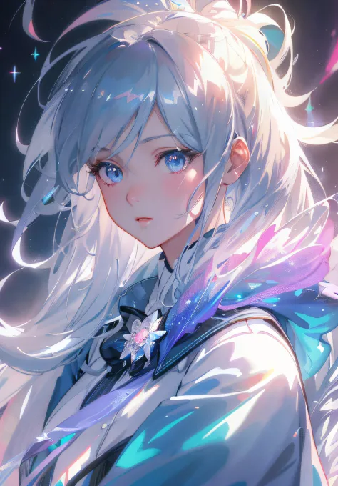 Anime girl with long white hair and blue eyes in a blue dress, Detailed digital anime art, Digital anime art, style of anime4 K, a beautiful anime portrait, anime girl with cosmic hair, Digital anime illustration, Anime art wallpaper 4k, Anime art wallpape...