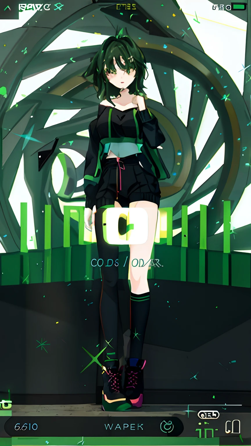 Anime girl in black outfit standing in front of a green screen - SeaArt AI