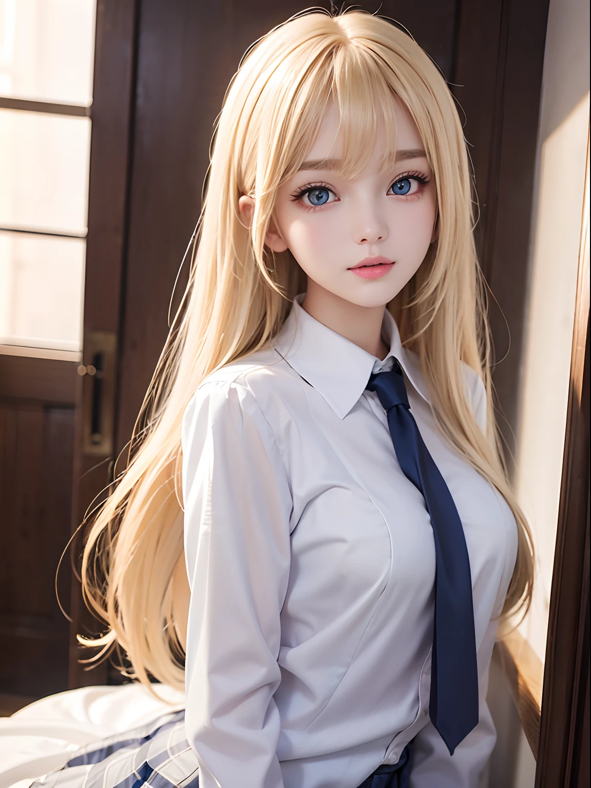 portlate、School Uniforms、bright expression、Young shiny shiny white shiny skin、Best Looks、ultimate beauty girl、The most beautiful blonde hair in the world、shiny light hair,、Super long silky straight hair、Beautiful bangs that shine、Glowing crystal clear attractive blue eyes、Very beautiful nice cute 16 year old girl、Lush bust