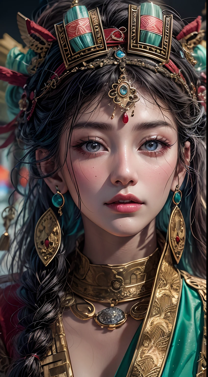 （tmasterpiece，best qualtiy，realisticlying：1.37），（Complex and sophisticated，Highly detailed skin and face），（1girll），solo，standing on your feet，a beauty girl，Tibetan clothing，Colorful costumes， Fleece collar， Padded collar，High-end Tibetan clothing，Cumbersome Tibetan costume design，Warm clothing，Winter clothing，Appearance Yang Chaoran，Rounded face shape，Gorgeous Tibetan costumes，Cumbersome Tibetan necklace，Cumbersome Tibetan headdress，Colored headband，cinematic pastel lighting，8k wallpaper，Solidarity，art  stations，High resolution CG