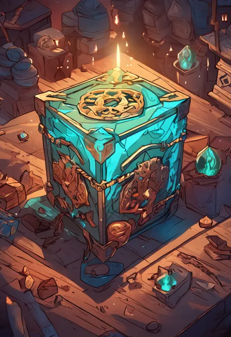 best quality, a stunning artwork of an RPG item box, intricately detailed, (best shadow), elegant, volumetric lighting
