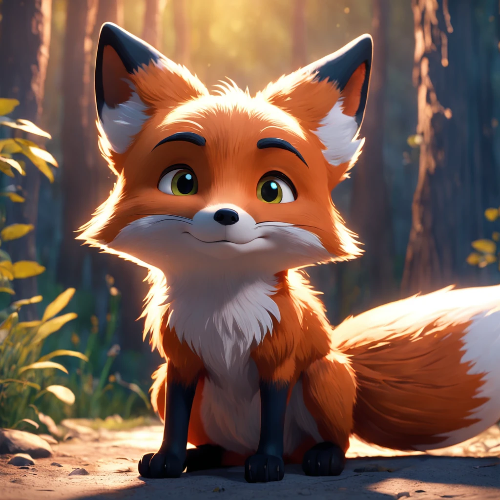 A close up of a fox sitting in the middle of a forest - SeaArt AI