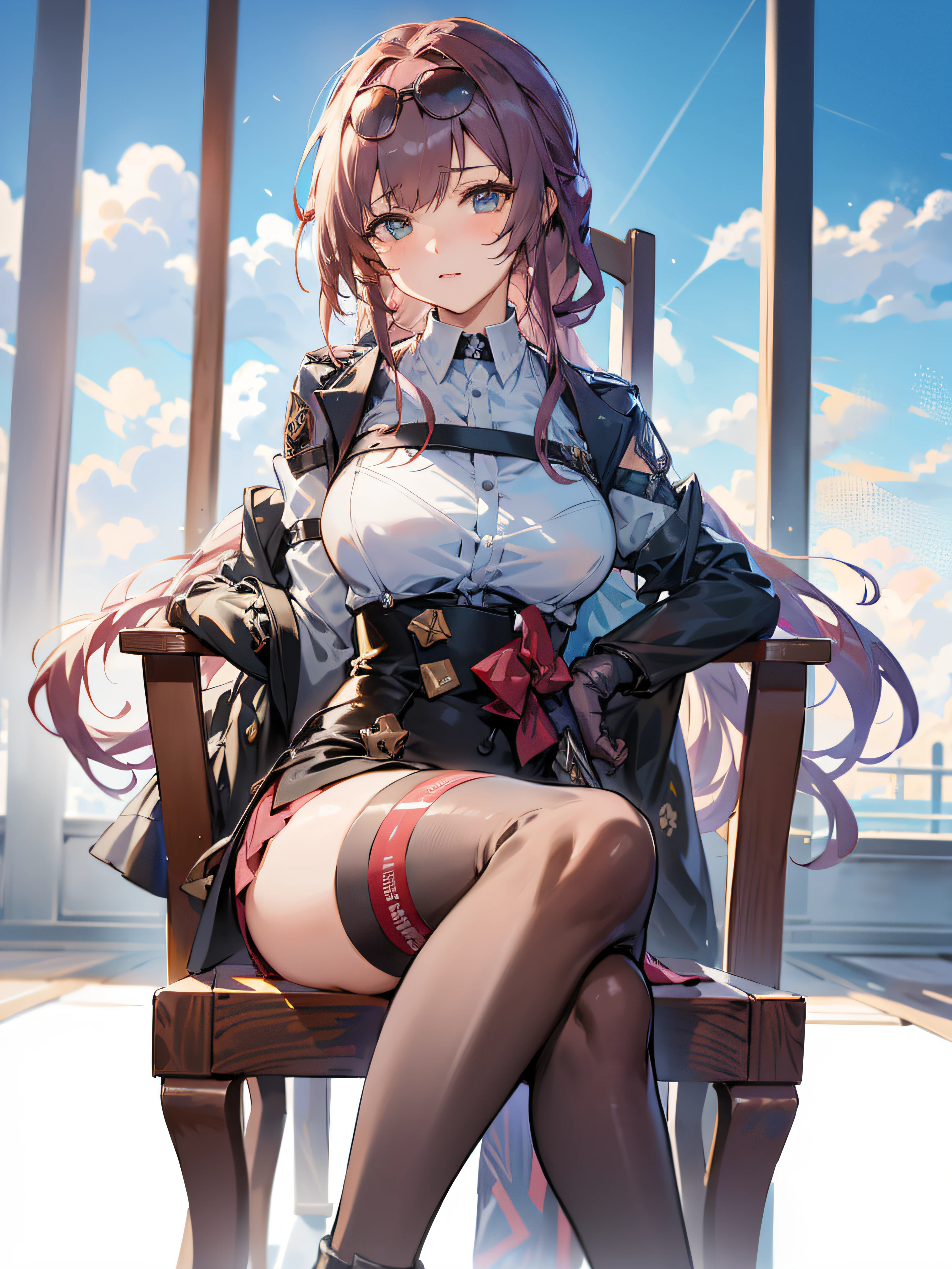 anime girl sitting on a chair with her legs crossed, from girls frontline, best anime 4k konachan wallpaper, fine details. girls frontline, cushart krenz key art feminine, from the azur lane videogame, from arknights, kantai collection style, seductive anime girl, badass anime 8 k, epic light novel art cover, girls frontline cg