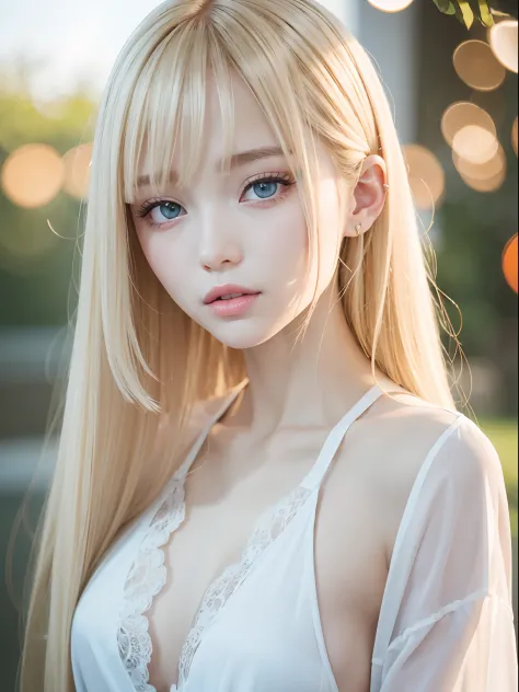 The most beautiful blonde hair in the world、Beautiful bangs、Super long straight hair、Beautiful clear bright light blue eyes、Tran...