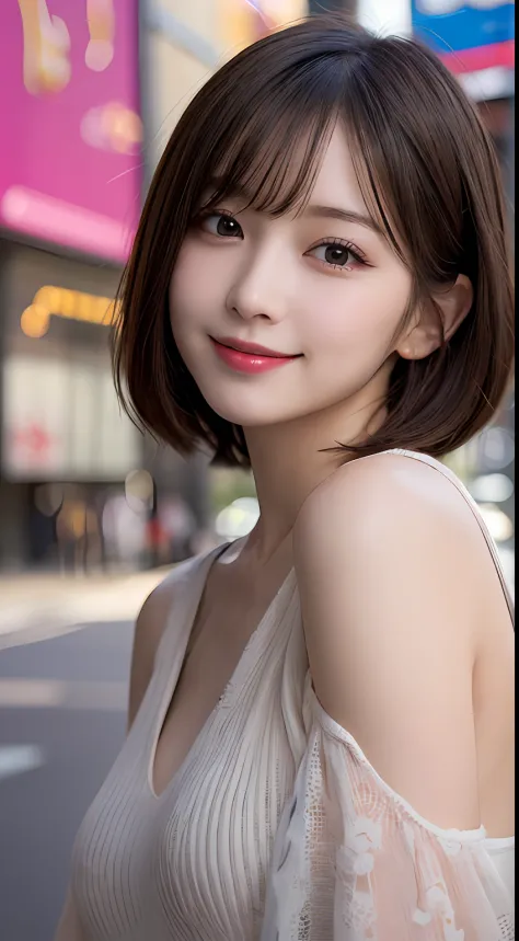 masutepiece, Best Quality, Illustration, Ultra-detailed, finely detail, hight resolution, 8K Wallpaper, Perfect dynamic composition, Beautiful detailed eyes, Women's Fashion Summer,Short bob hair,Small breasts natural color lip, Bold sexy poses,Smile,Haraj...