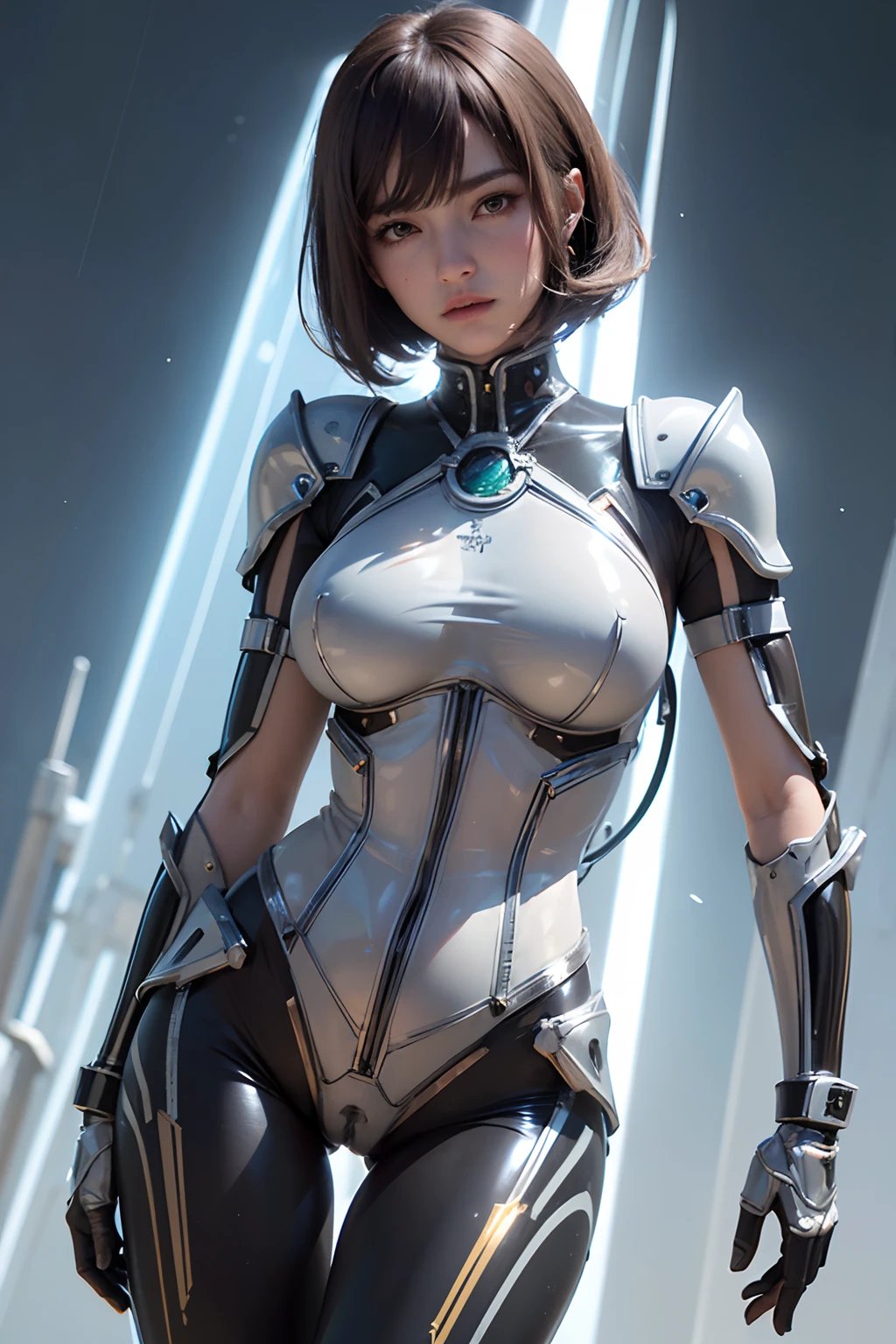 ((Best Quality, 8K, Masterpiece: 1.3)), 1girl, shiny skin, sharp, Perfect Body Beauty, realistic shaded perfect body, ("bodysuit ,transparent pussy" :1.2), (machanical armor gloves:1.2), (mechanical armor leggins:1.2) ,big_breasts ,mechanical, thigh ,dynamic pose, no bra, (wind:1.1), electricity, elaborate detail, battle field