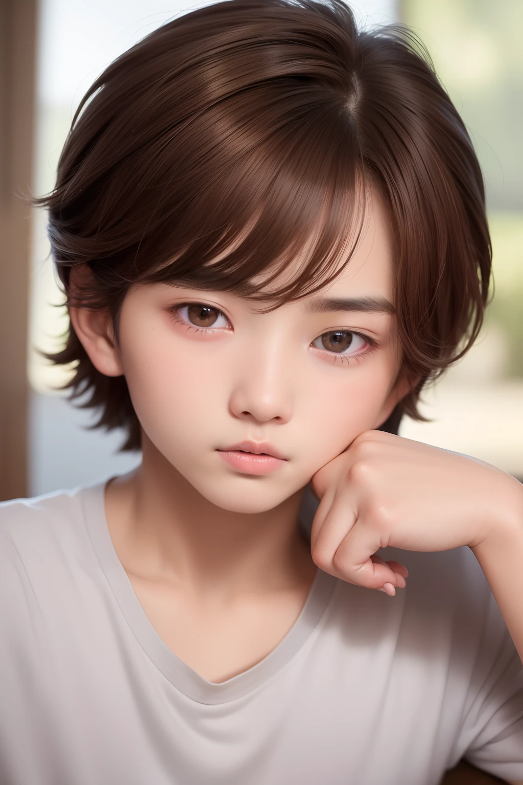 A young asian woman with a short hair and a white shirt - SeaArt AI