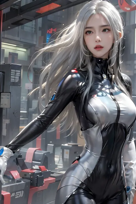 photorealistic, high resolution, 1womanl, solo, hips up high, look at viewr, (detailed face), white hair, long hair, gantz, reik...