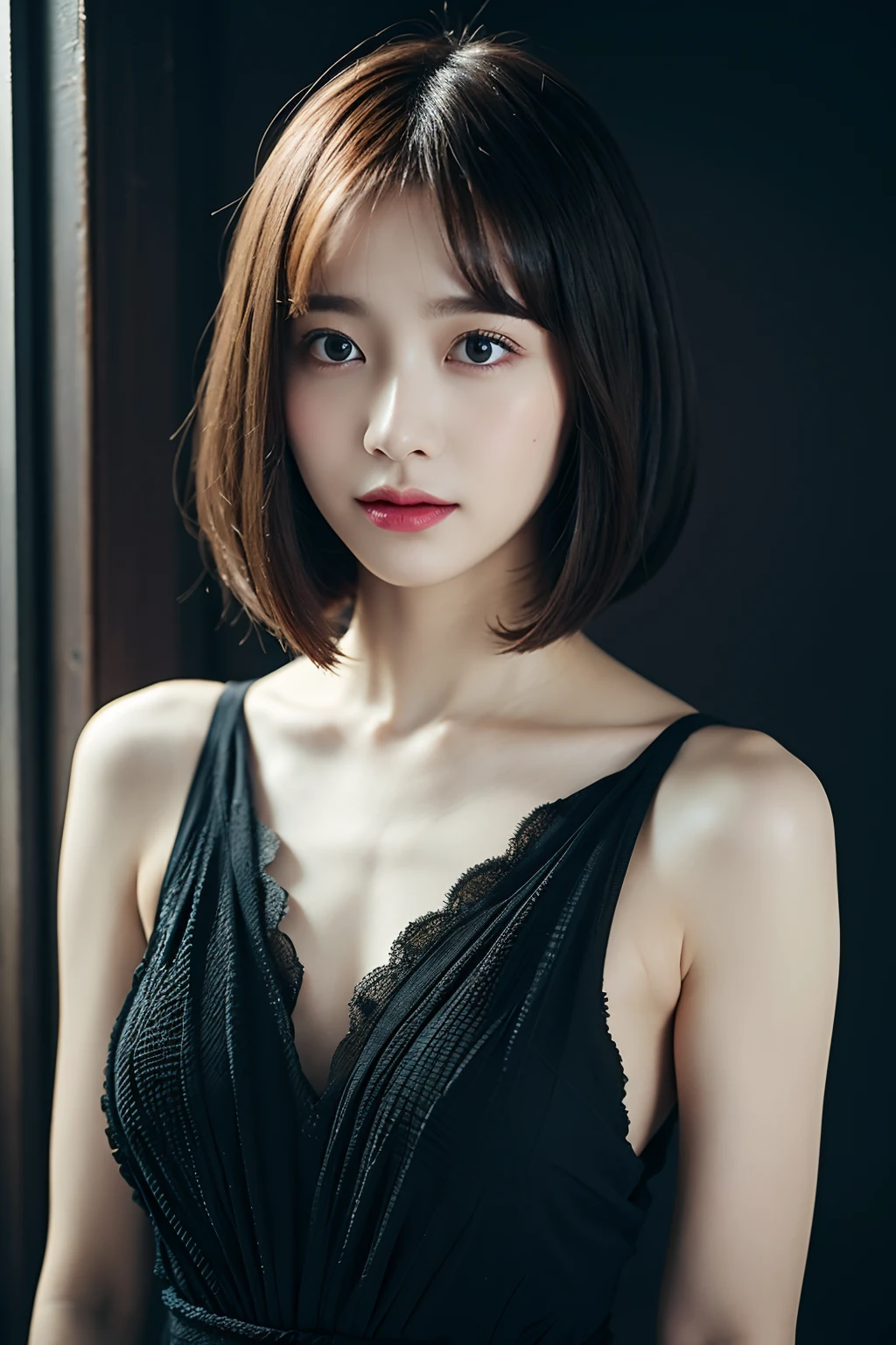 best quality, masterpiece, high resolution, 1girl, beautiful and perfect face, bob cut, maxi dress, intricate detailed, cinematic feel, 8k, extremely detailed