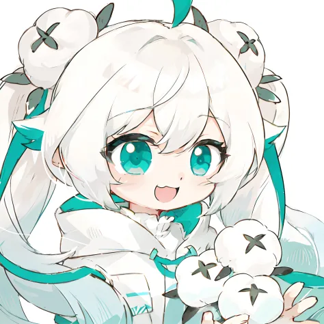 Anime girl with white hair and blue eyes holding a stuffed animal, white cyan, mikudayo, Pisif, Pisif style, Os amigos, Highest ...