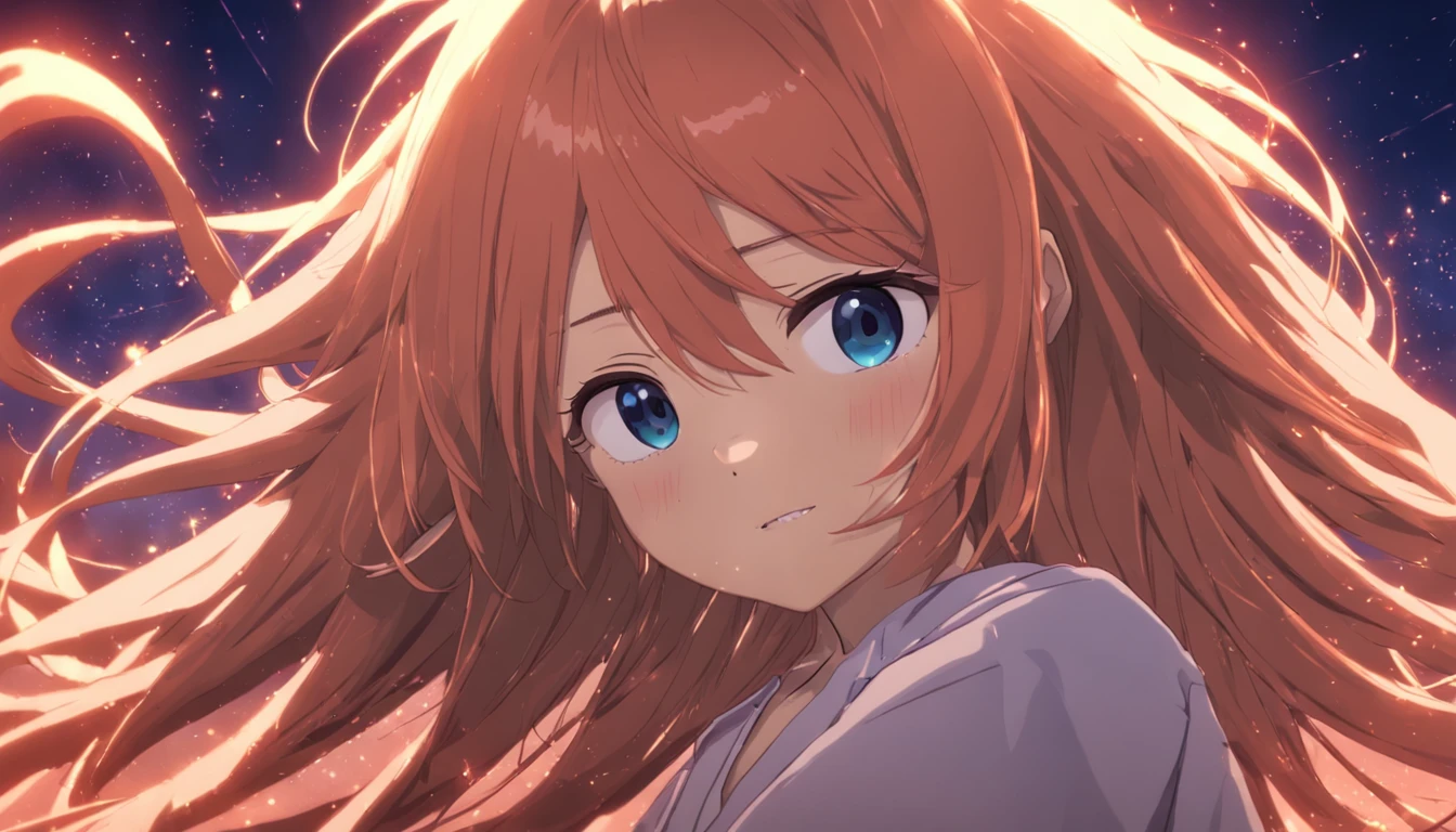 A girl with long hair and blue eyes looks at the camera - SeaArt AI