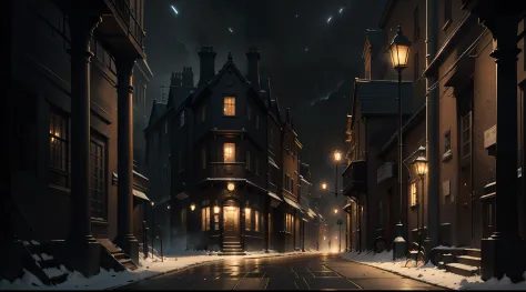 scenecy, empty alley Dark, victory, London, 19th century, darkness, terror, fear, scary, dark, night, steampunk, fog, low light