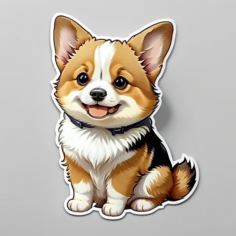 Sticker. corgi, flat design, white background, head only, cute, kawaii