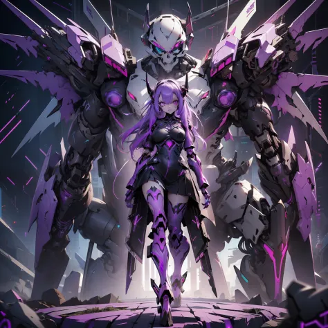 (((cyber demon girl cyberpunk skeleton mecha, purple hologram numbers))) real skin wrx62, reflective skin mh66, vsgx62, real lif...