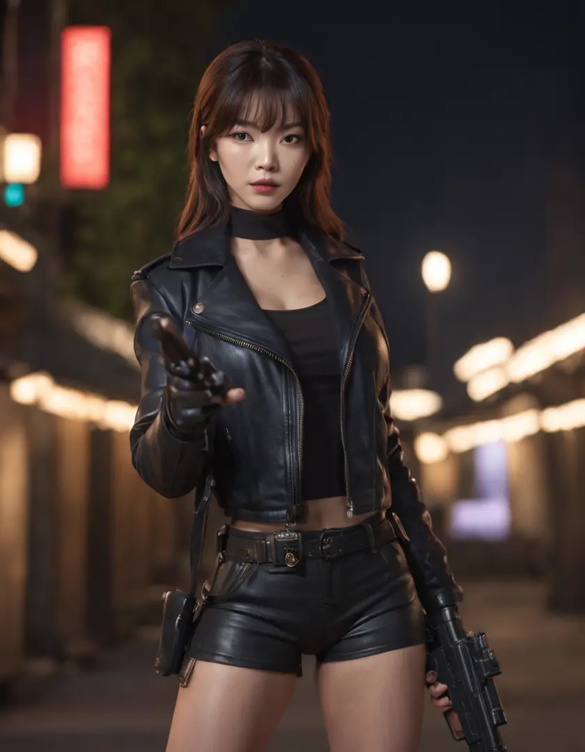 Cute Black Geek Gamer Girl in Leather Suit