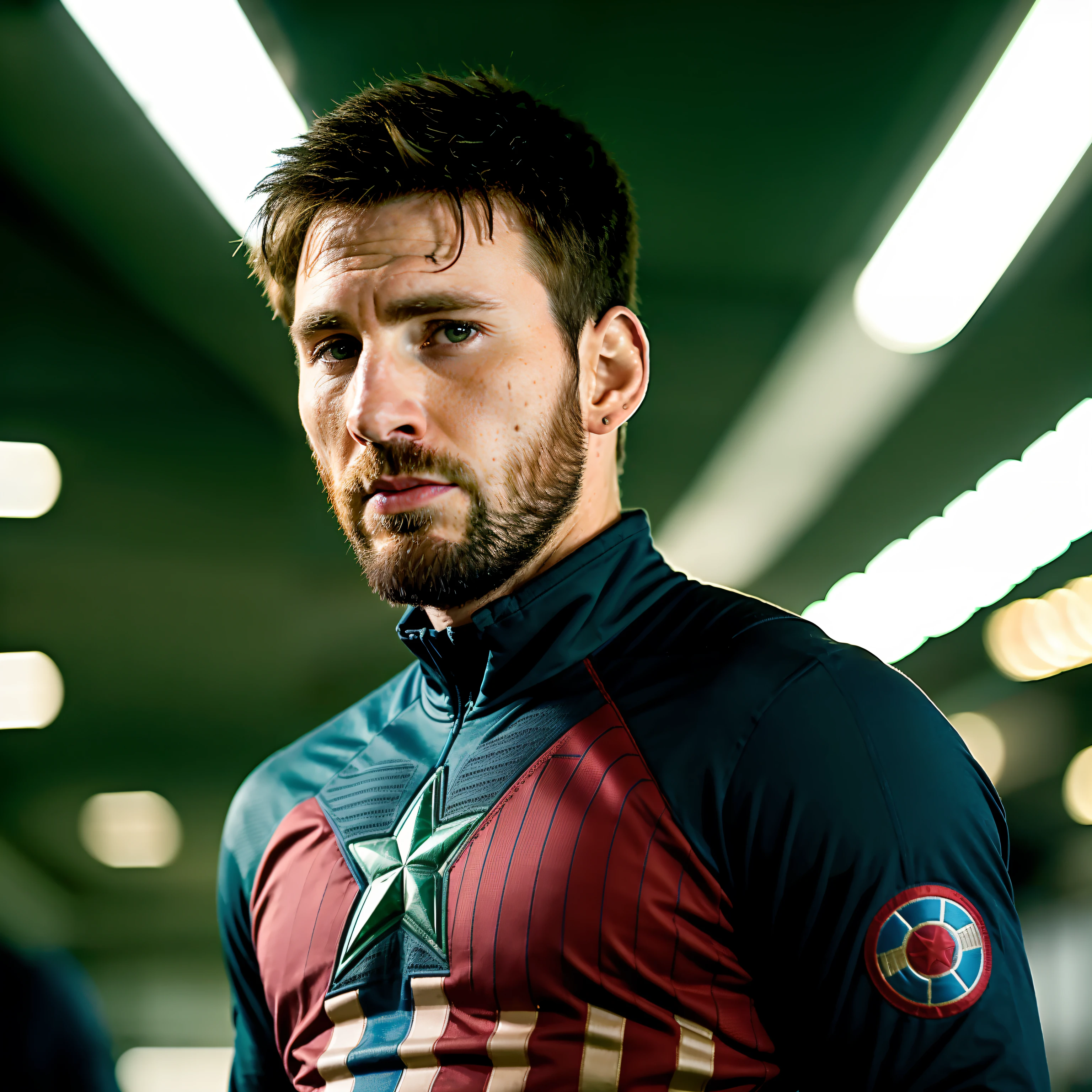 Portrait of Messi's person as Captain America, in blade runner, professional photograpy, cloudport, Huang-Guang-jian,