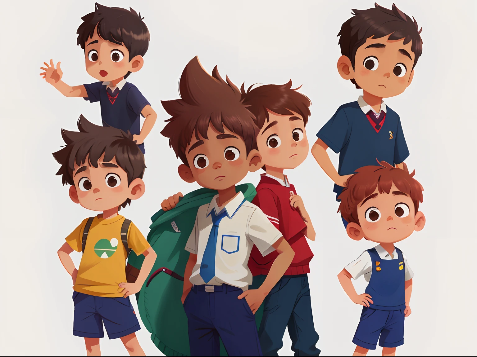 Cartoon character of a group of young boys with backpacks - SeaArt AI