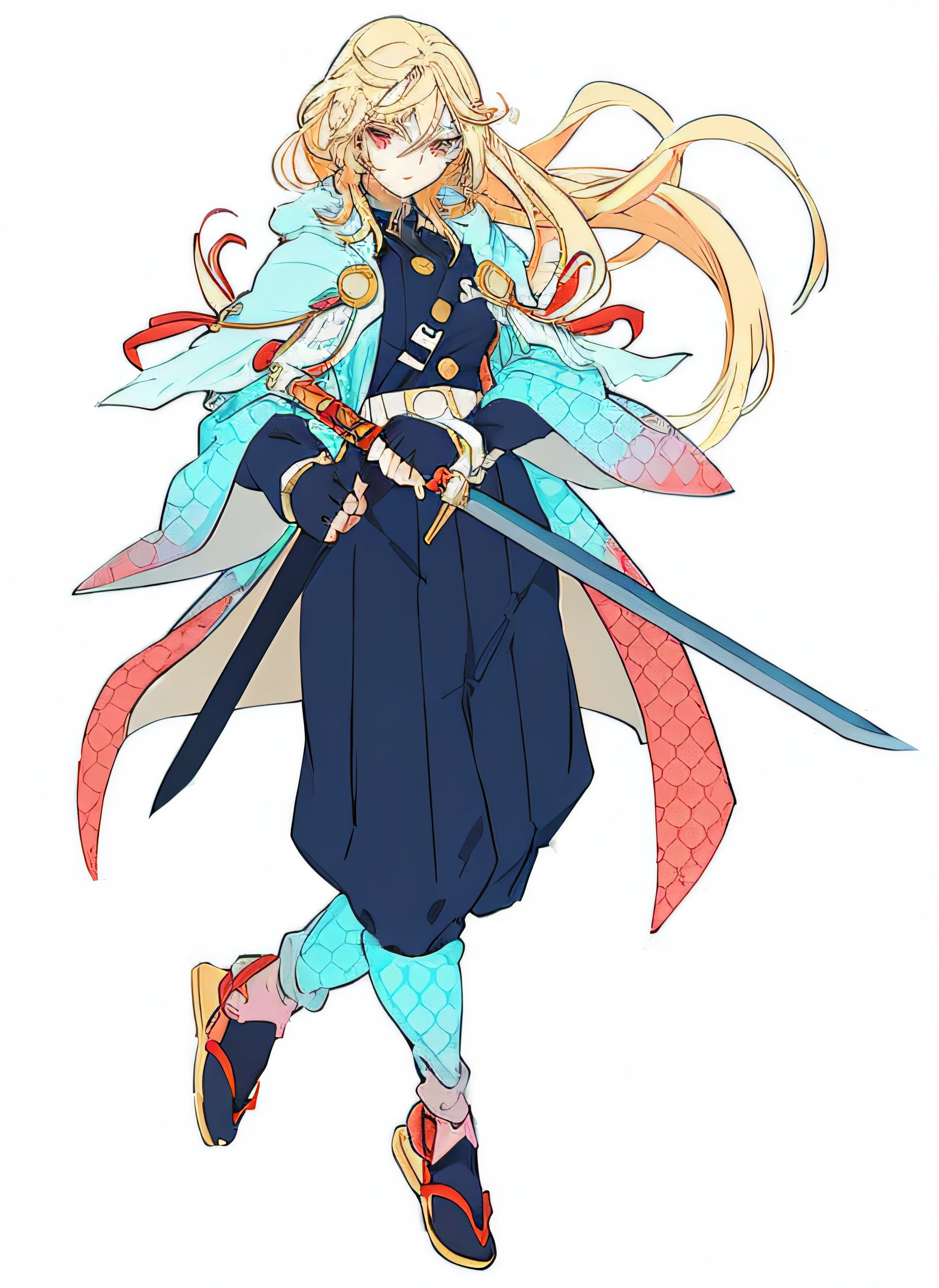 A cartoon image of a woman with long blonde hair and a sword - SeaArt AI