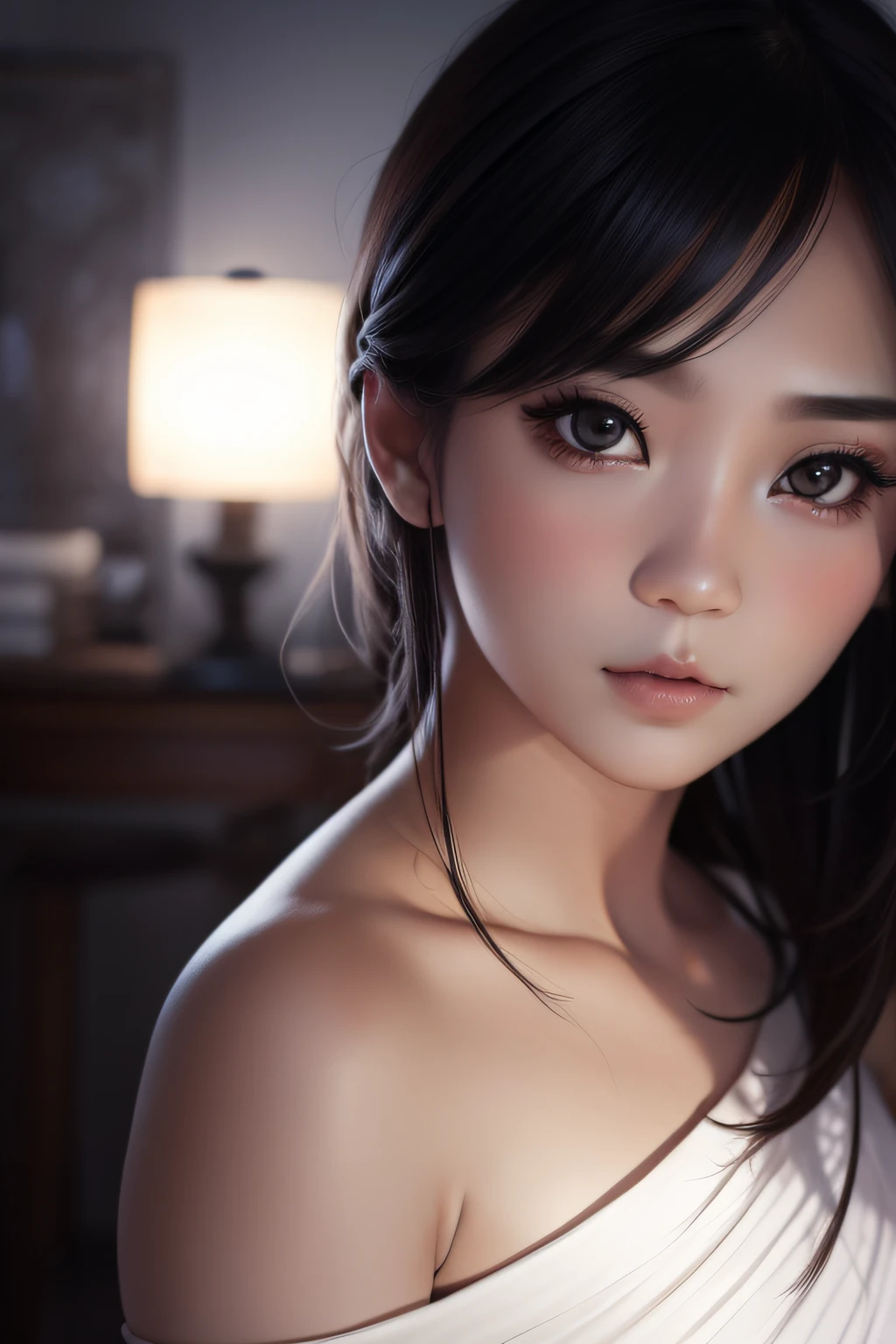 1个女孩, 亚洲人, 肖像, 现实主义, 脸,穿着, 侧照明, 墙纸