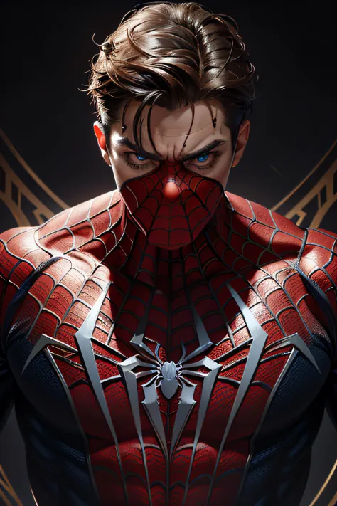 masterpiece, best quality, 1man beautiful, tall and muscular face, broad shoulders, finely detailed eyes and detailed face, extremely detailed CG unit wallpaper, intricate details, short hair, using spider man costume,, 8k, wallpaper, official art, ultra d...