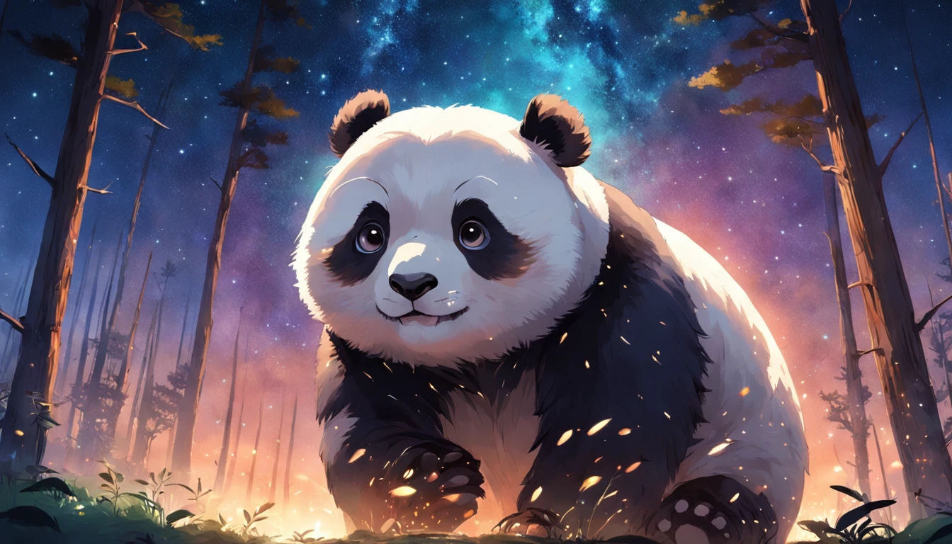 Un primer plano de un oso panda caminando por un bosque - SeaArt AI