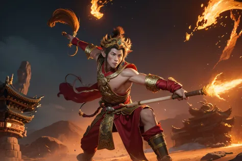"The Monkey King Wukong, a legendary character in Chinese mythology, portrayed in an epic and visually stunning masterpiece. Cap...