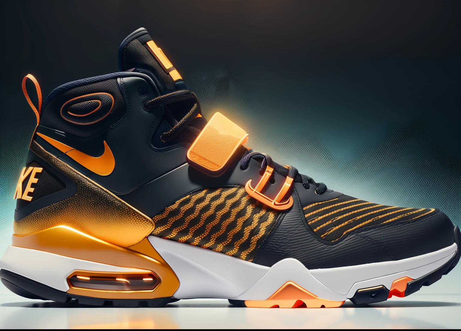 Nike air force trainer mid black metallic gold SeaArt AI