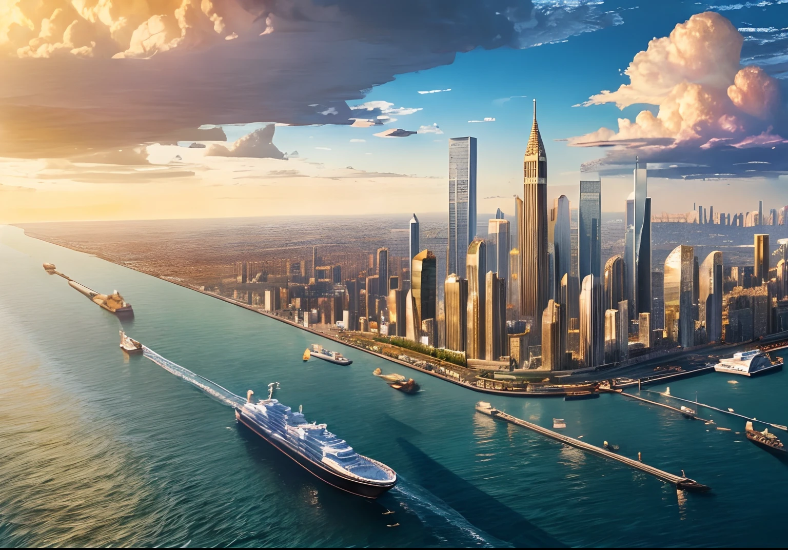 ((master piece)),best quality, (8k, best quality, masterpiece:1.2), ultra-detailed, illustration,  Grand scene, big city, Science fiction, Floating city,