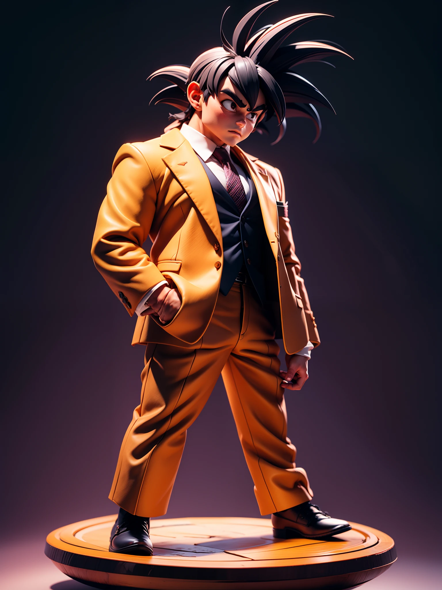 masterpiece, best quality, ultra-detailed, muscular man, son Goku, Goku, 1boy, solo, wearing suits, Full body, detailed face, day, full body, male focus, perfect hands, chibi style, figure, action figure