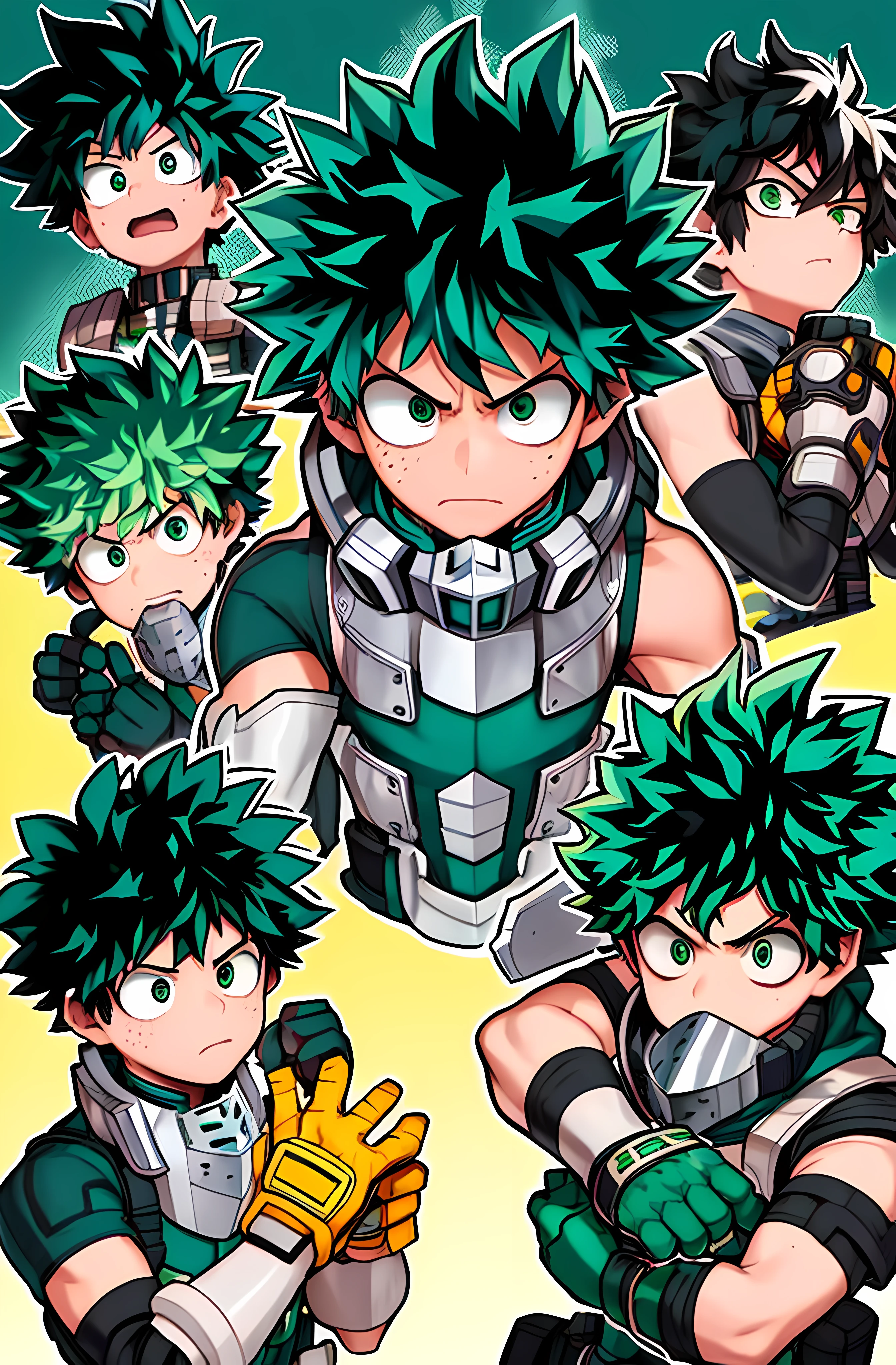 horikoshi kouhei, 1人の男の子, midoriya izuku, boku no hero academia, 巻き毛, 汚い, 汚い face, elbow 手袋, 眉毛, そばかす, 眉をひそめた, 手袋, 緑の目, 緑の髪, 視聴者を見る, マスク, mouth マスク, 公式アート, 青白い肌, 深刻な, ショートヘア