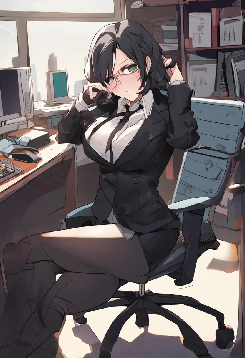 Anime girl sitting in a chair in front of a computer - SeaArt AI