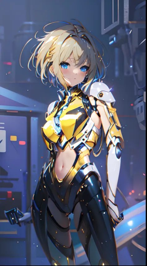 high quality, ultra high resolution, ultra realistic, super detailed, robot, mecha, metal bodysuit, slim, beautiful, blue eyes, ...