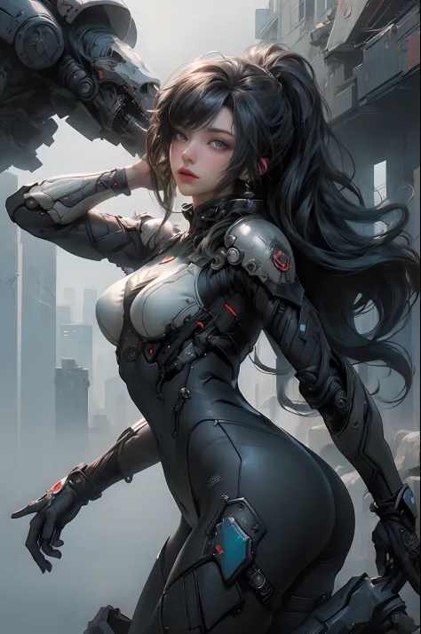 ((Best quality)), ((masterpiece)), (detailed:1.4), photograph of a beautiful cyberpunk female, (wearing smooth organic tech armor), (long shapeless hair), big breasts, (cowboy shot), ((dynamic pose)), (Depth-of-field), Maximum clarity and sharpness, Octane...