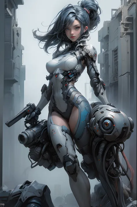 ((Best quality)), ((masterpiece)), (detailed:1.4), photograph of a beautiful cyberpunk female, (wearing smooth organic tech armor), (long shapeless hair), big breasts, ((full body shot)), ((dynamic pose)), (Depth-of-field), Maximum clarity and sharpness, O...