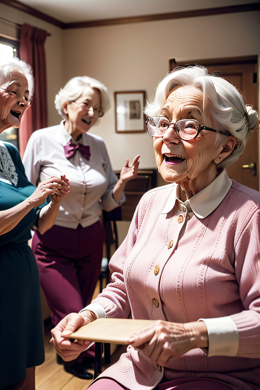 Older women laughing and laughing while playing with a board - SeaArt AI