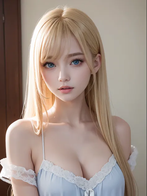 The most beautiful bright blonde hair in the world、bright expression、Beautiful bangs、Super long straight hair、Beautiful clear br...