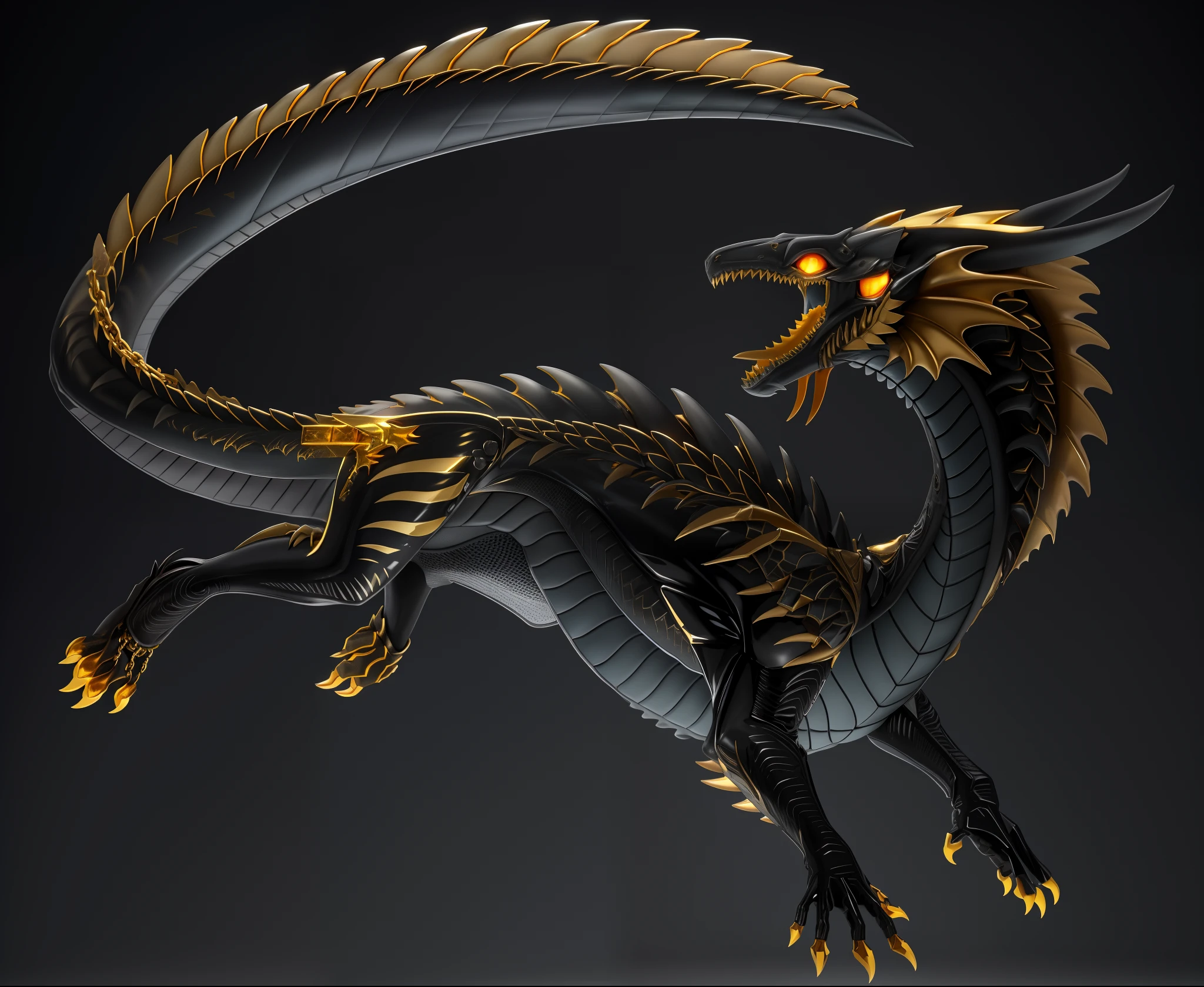 A close up of a dragon with a gold and black body - SeaArt AI