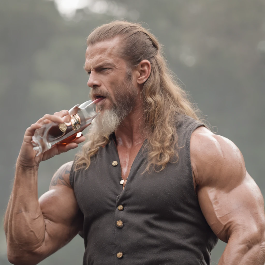 A close up of a man with a beard drinking a bottle of beer - SeaArt AI