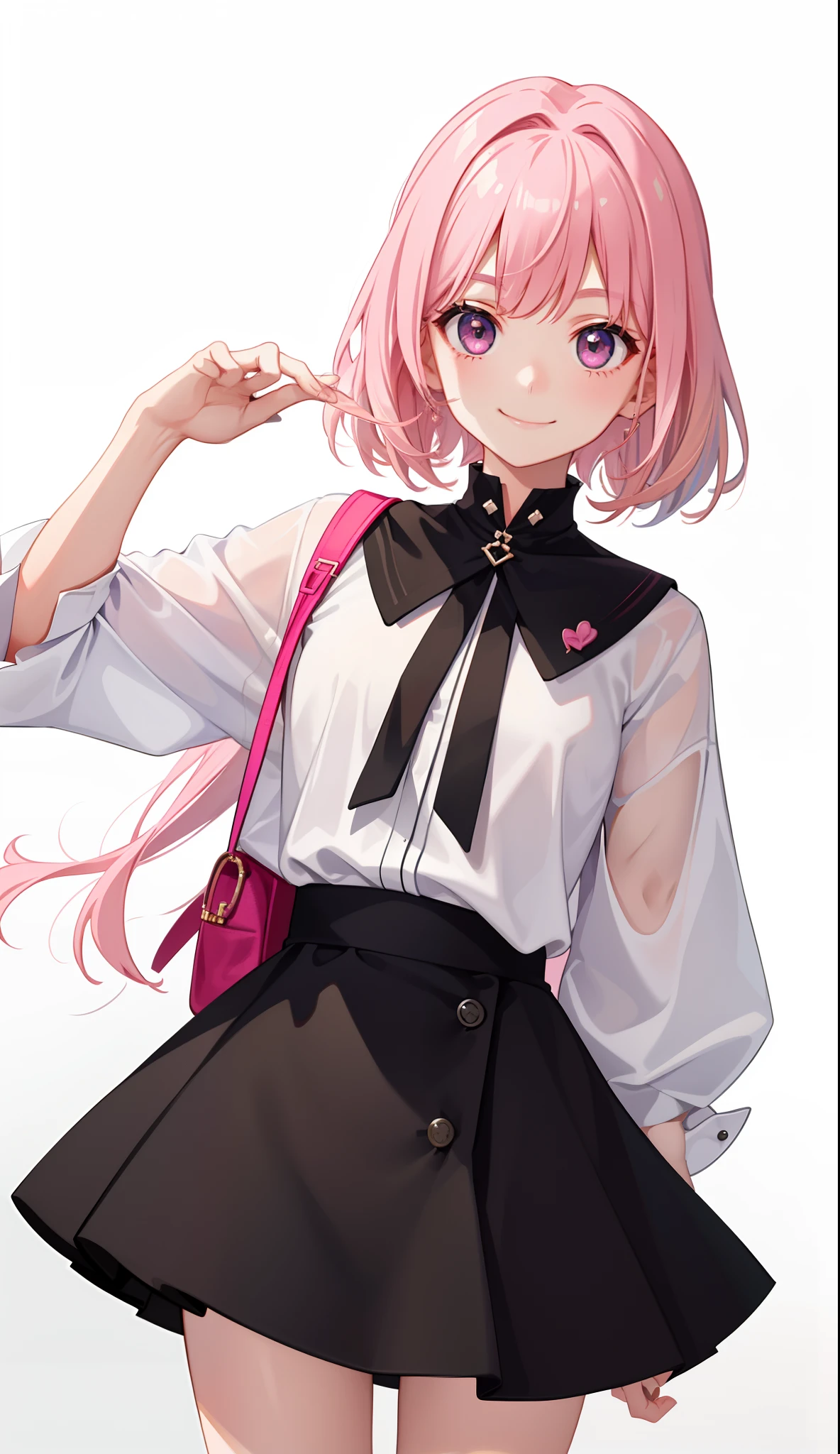 Anime girl with pink hair and black skirt posing for picture - SeaArt AI