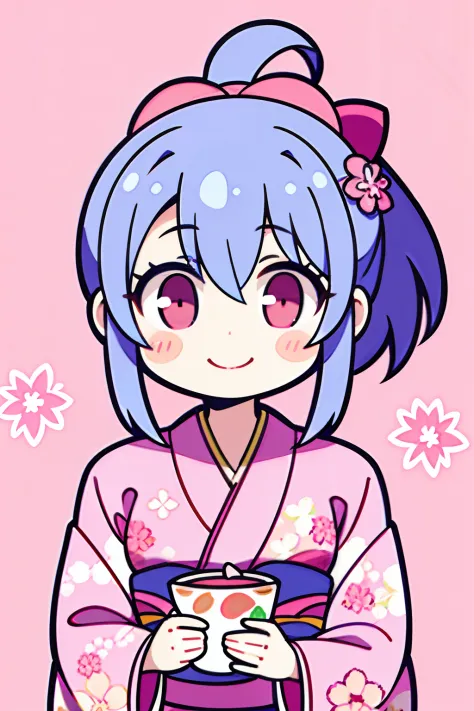 (Perfect picture quality:1.1),(masterpiece:1.1),(high quality:1.1),1 girl, SOLO, (wearing pink sakura gorgeous kimono:1.3), blue...