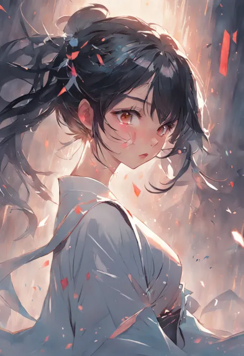 There was a woman in a white dress and black hair, Guviz-style artwork, Guviz, a beautiful anime portrait, Beautiful character painting, Stunning anime face portrait, by Yang J, author：Zhou Wenjing, rossdraws portrait, author：Xia Yong, By Li Song, Rossdraw...