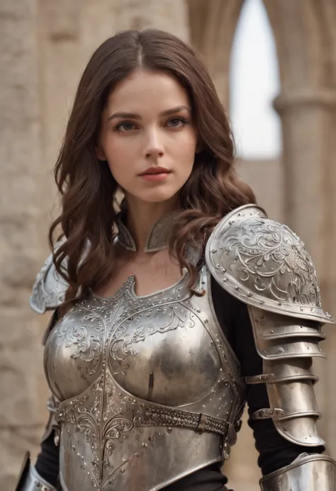Royal Knights，Gorgeous heavy armor wraps the whole body，Point the Knight's Sword to the sky，sportrait，closeup cleavage，Solemn，flatchest，modest，humble，Cinematic, hdr, primitive, Intricate, High quality, Gorgeous shades, Intricate details, super-fine，oc rend...
