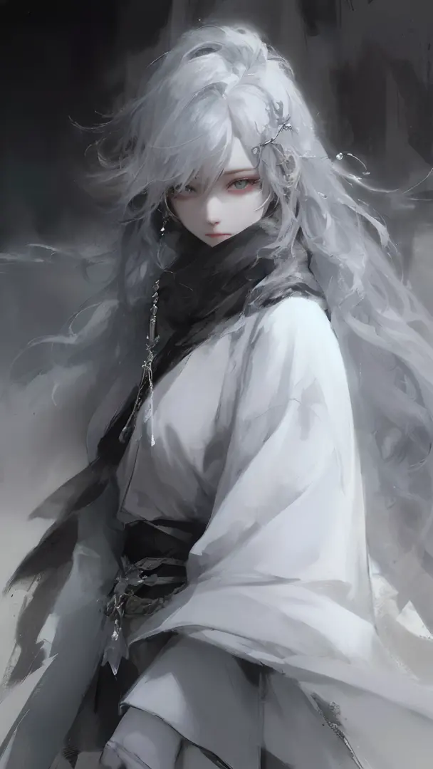 a close up of a woman with a white hair and a black scarf, a character portrait by Yang J, pixiv contest winner, fantasy art, wh...