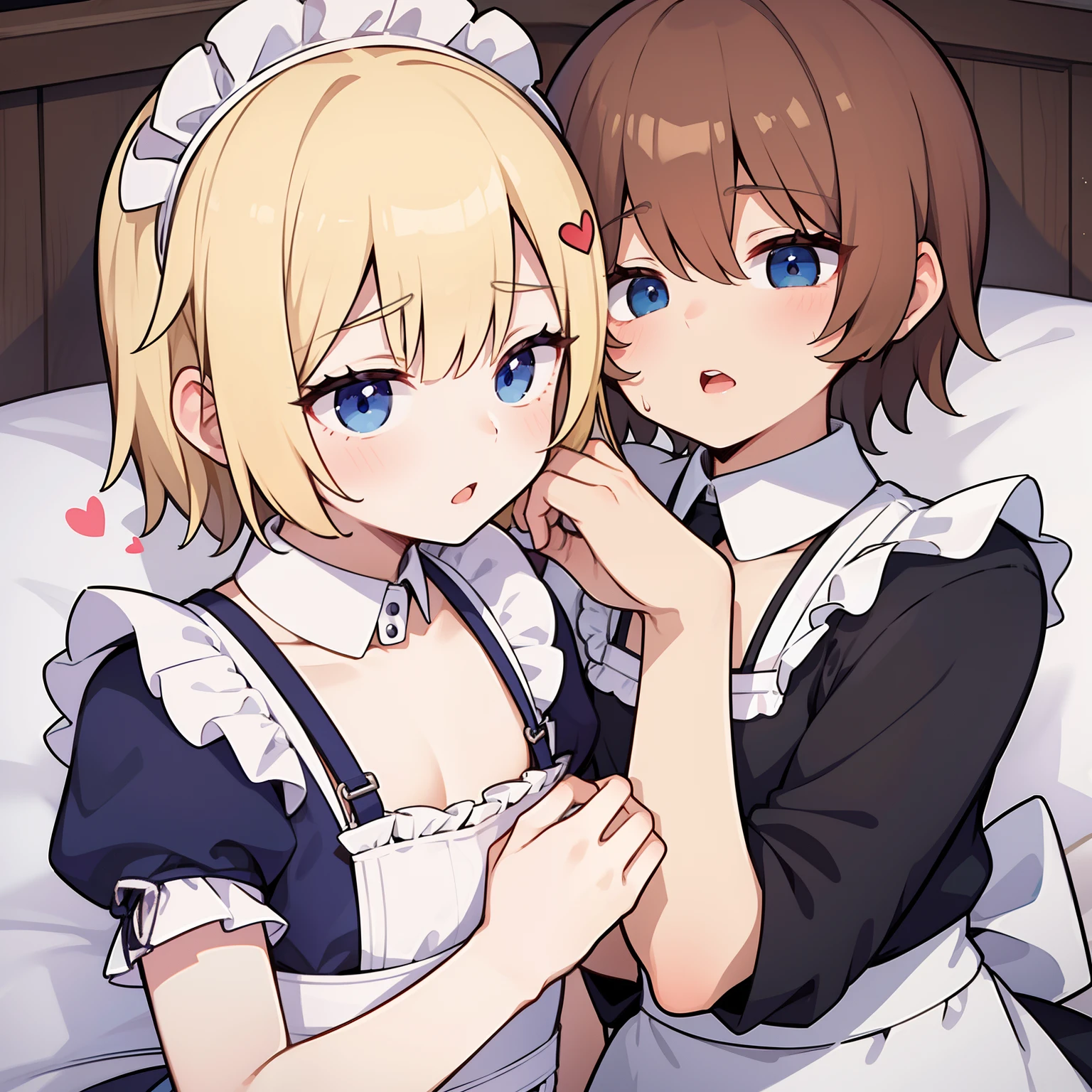 Anime image of a maid and a maid maid kissing in bed - SeaArt AI