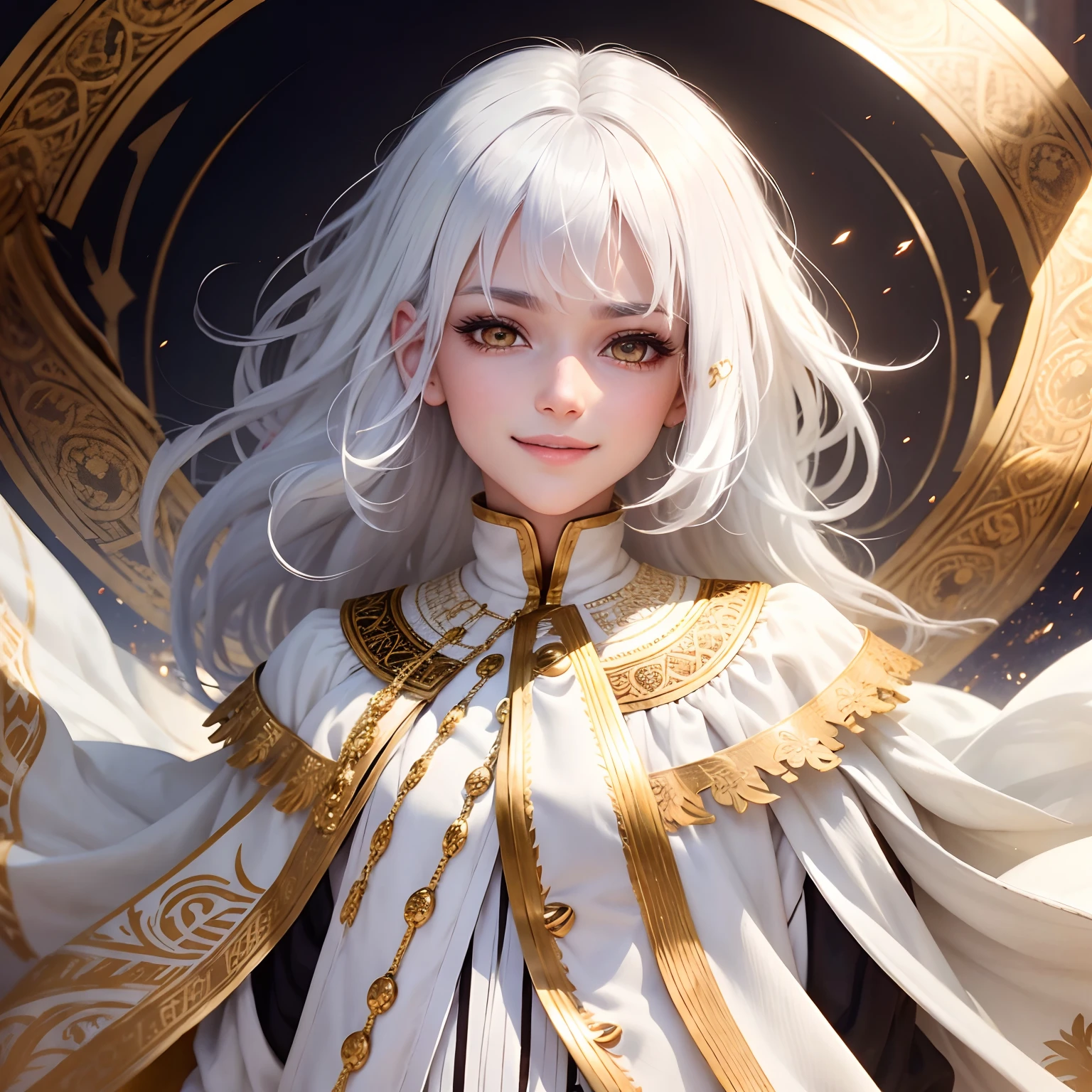 best quality, white hair, gold eyes, bkack clothes, looking up - SeaArt AI